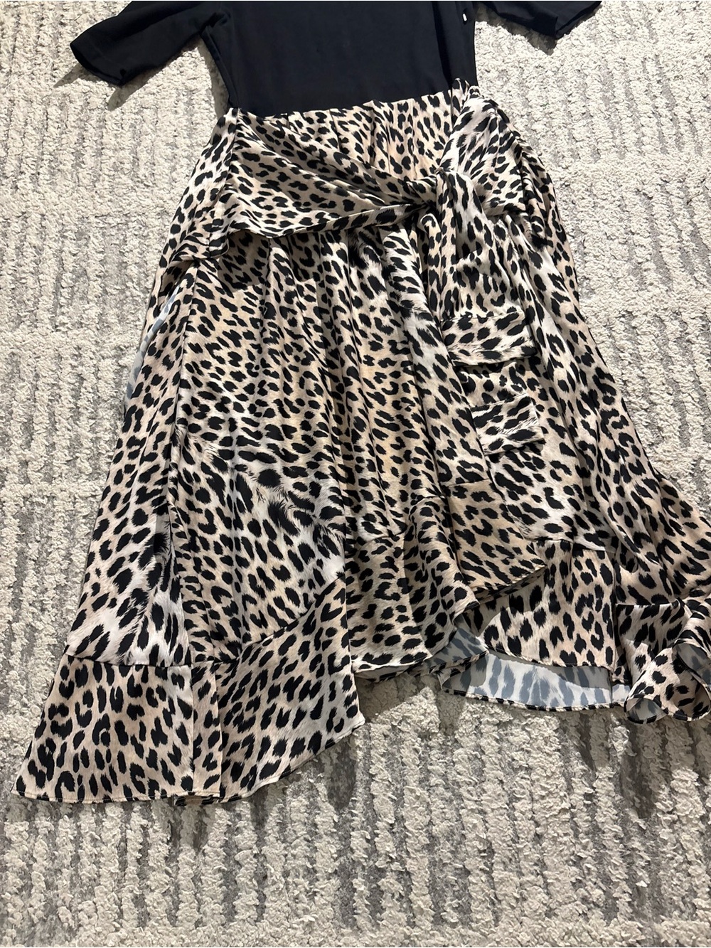 Maje black cream cheetah print wrap tie two tone flowy dress size 42/XL - Picture 3 of 7